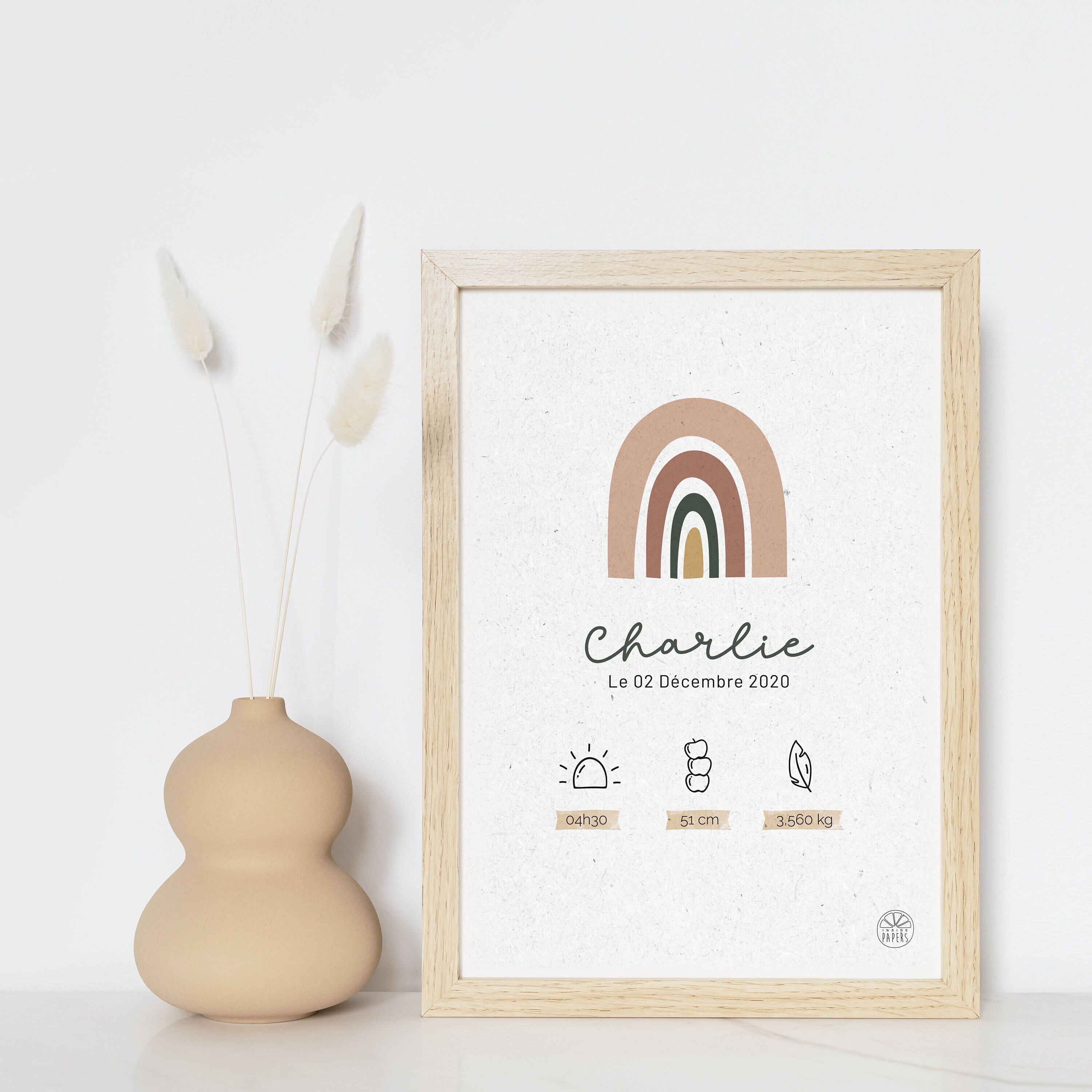 Affiche A4 Arc en Ciel Naissance A Personnaliser Décoration Chambre d'enfant