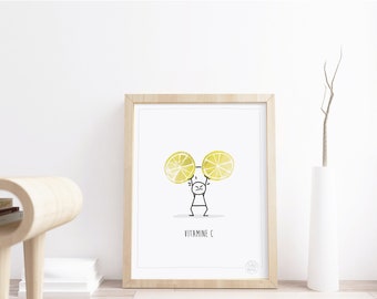 Printable poster to download • VitamineC • ©InsidePapers • Lemon Juicy • Minimalism illustration • Scandinavian Style