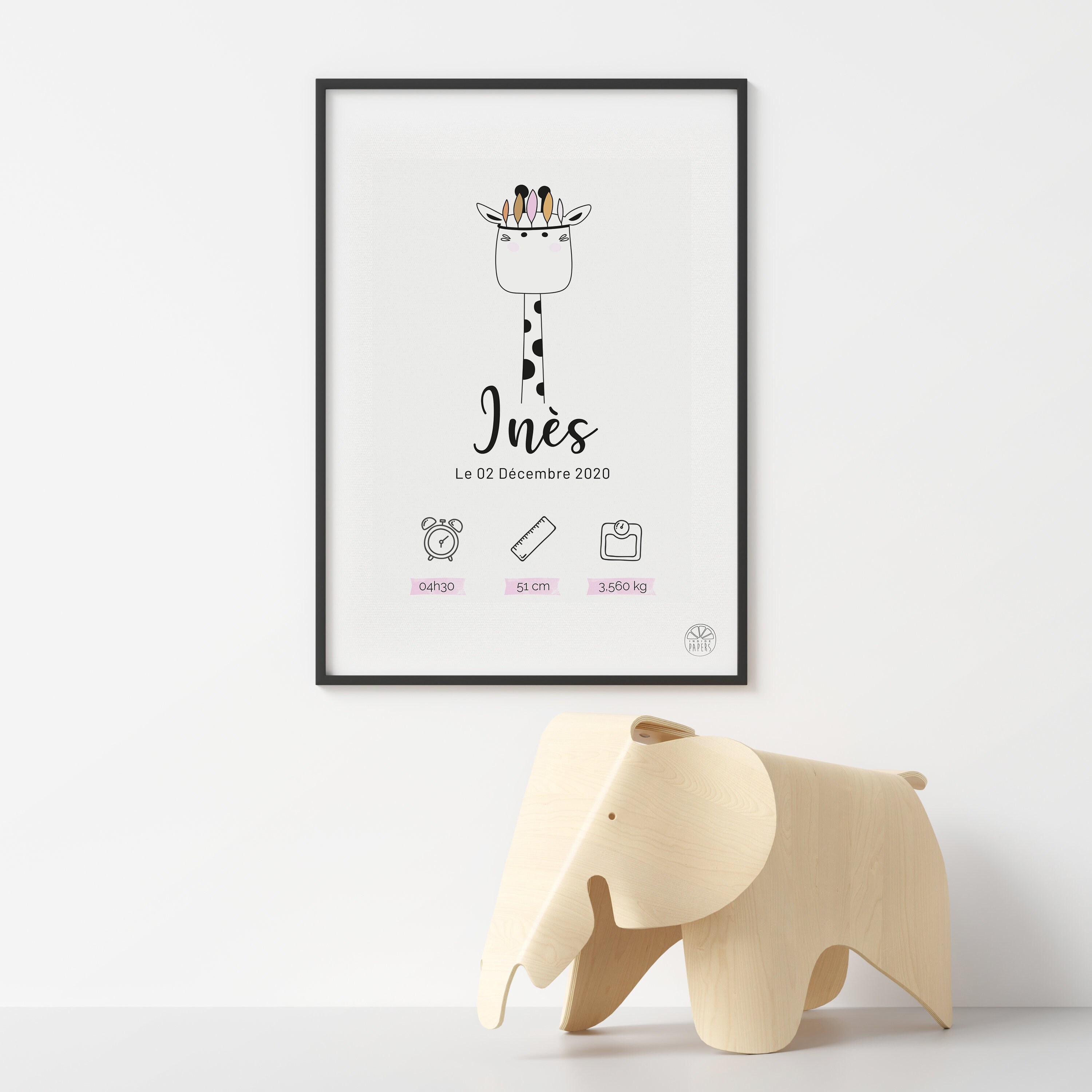 Affiche A4 Animal Bohème Naissance A Personnaliser Birth Poster Décoration Chambre d'enfant