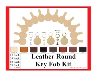 Leather Round Key Fob Kit - Key Fob Blank - Round Leather Keychain - Custom Leather Keychain - Genuine Leather - Round Leather Key