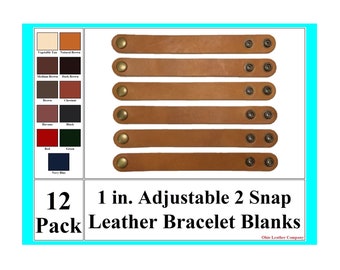 NEW NEW!! 12 Pack 1 Inch 2 Snap Adjustable Bracelet Blanks. Leather Bracelet Blanks-Leather Bracelet Cuff- Adjustable Bracelet Cuff