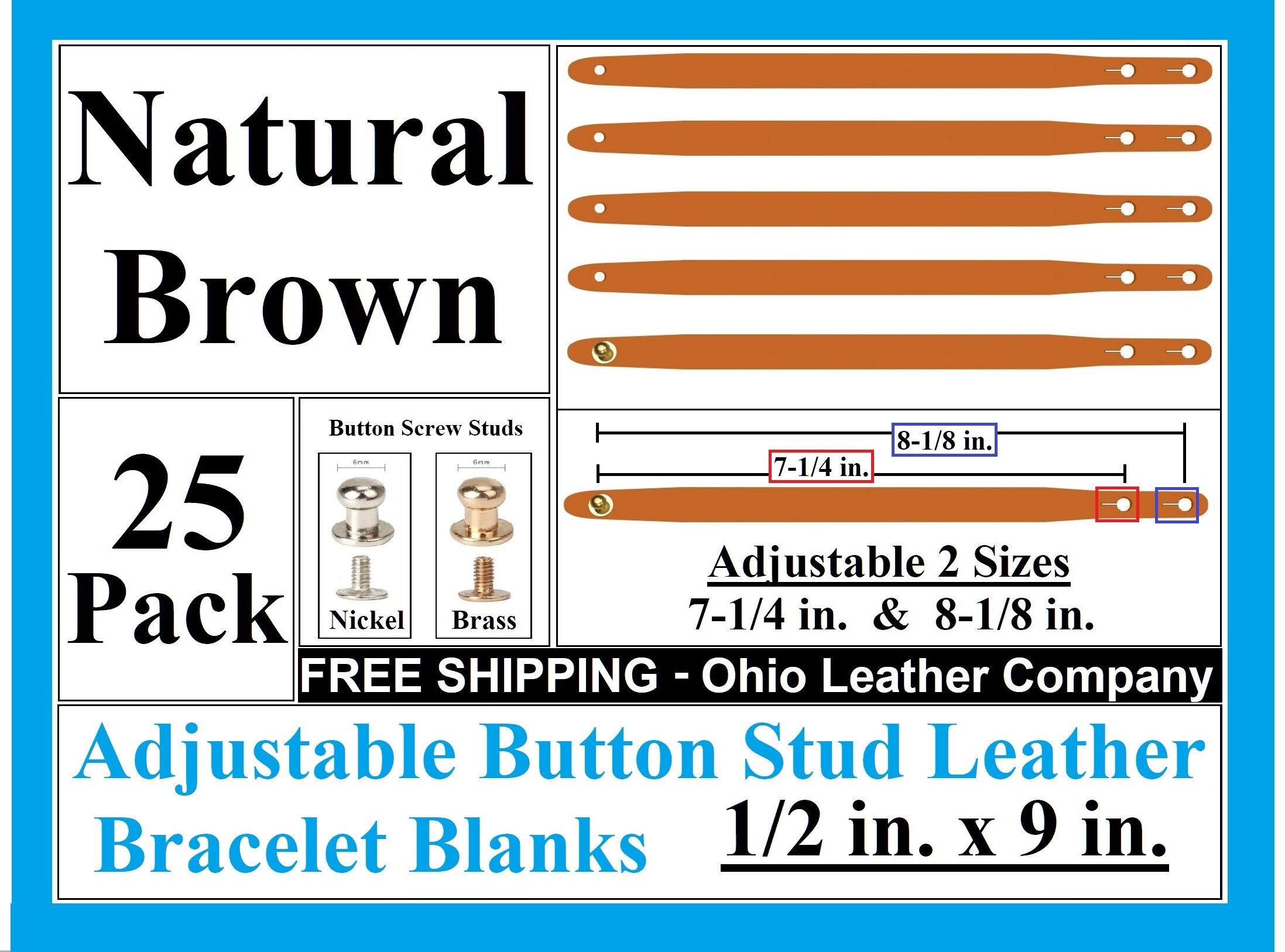 Leather bracelet blanks 15 Pack 8 oz Natural Brown 1 inch X 7 to 11 inch 