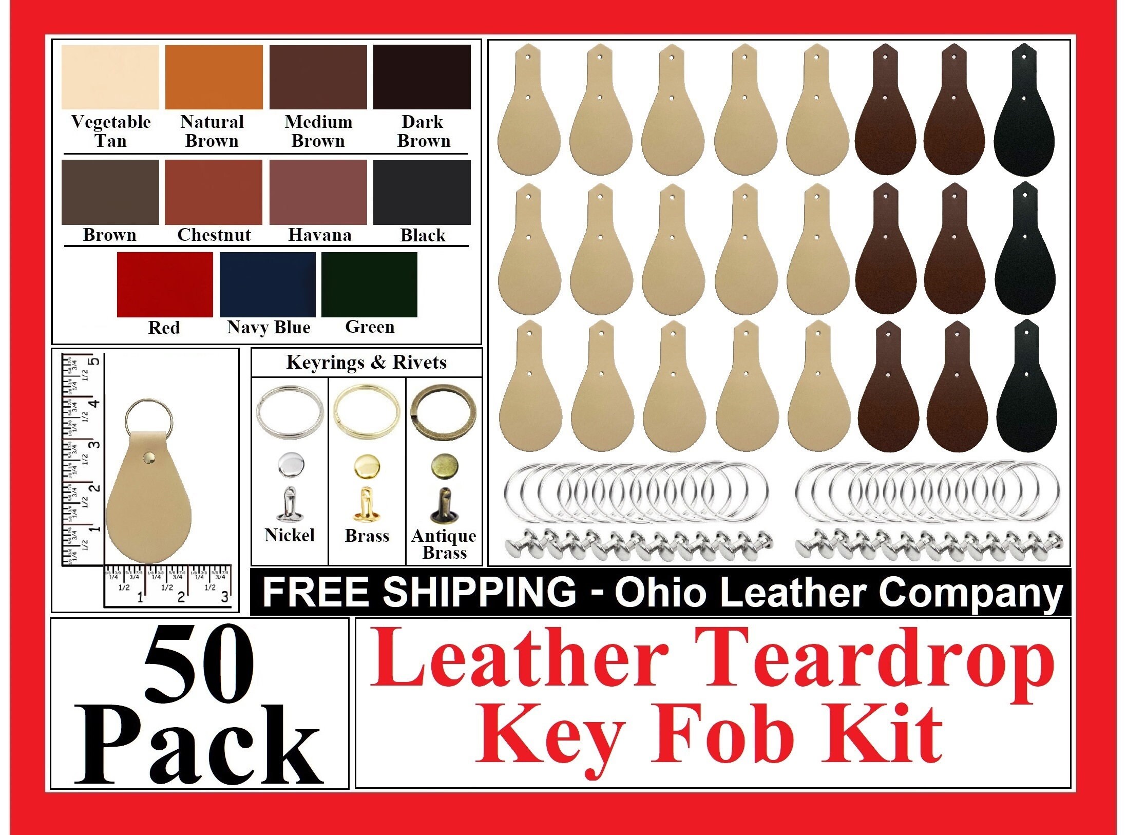 Leather Key Fob Kit 50 Pack 5/6 Oz 
