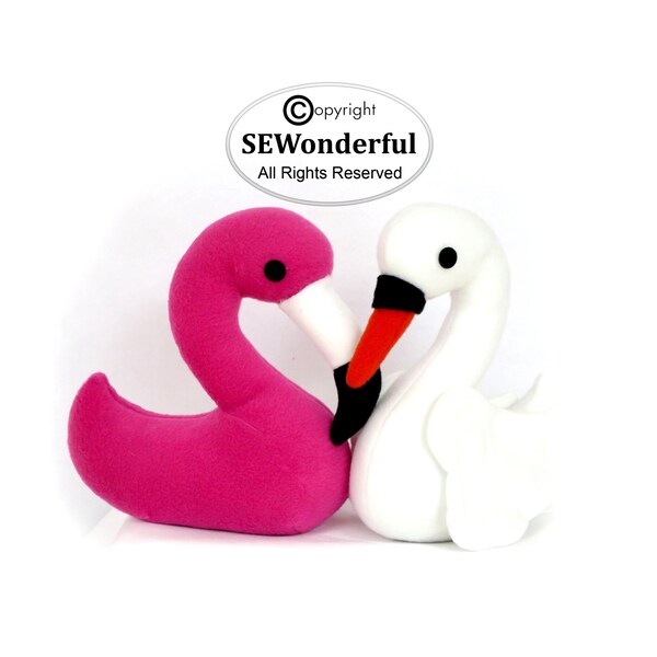 Swan and Flamingo Stuffed Animal Plushie Sewing Pattern PDF