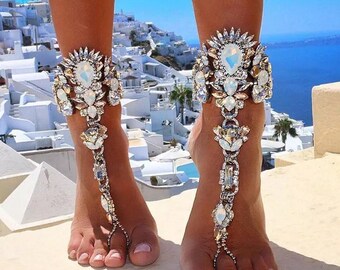 Kiki Crystal Barefoot Sandals Bridal Wedding Anklets (pair)