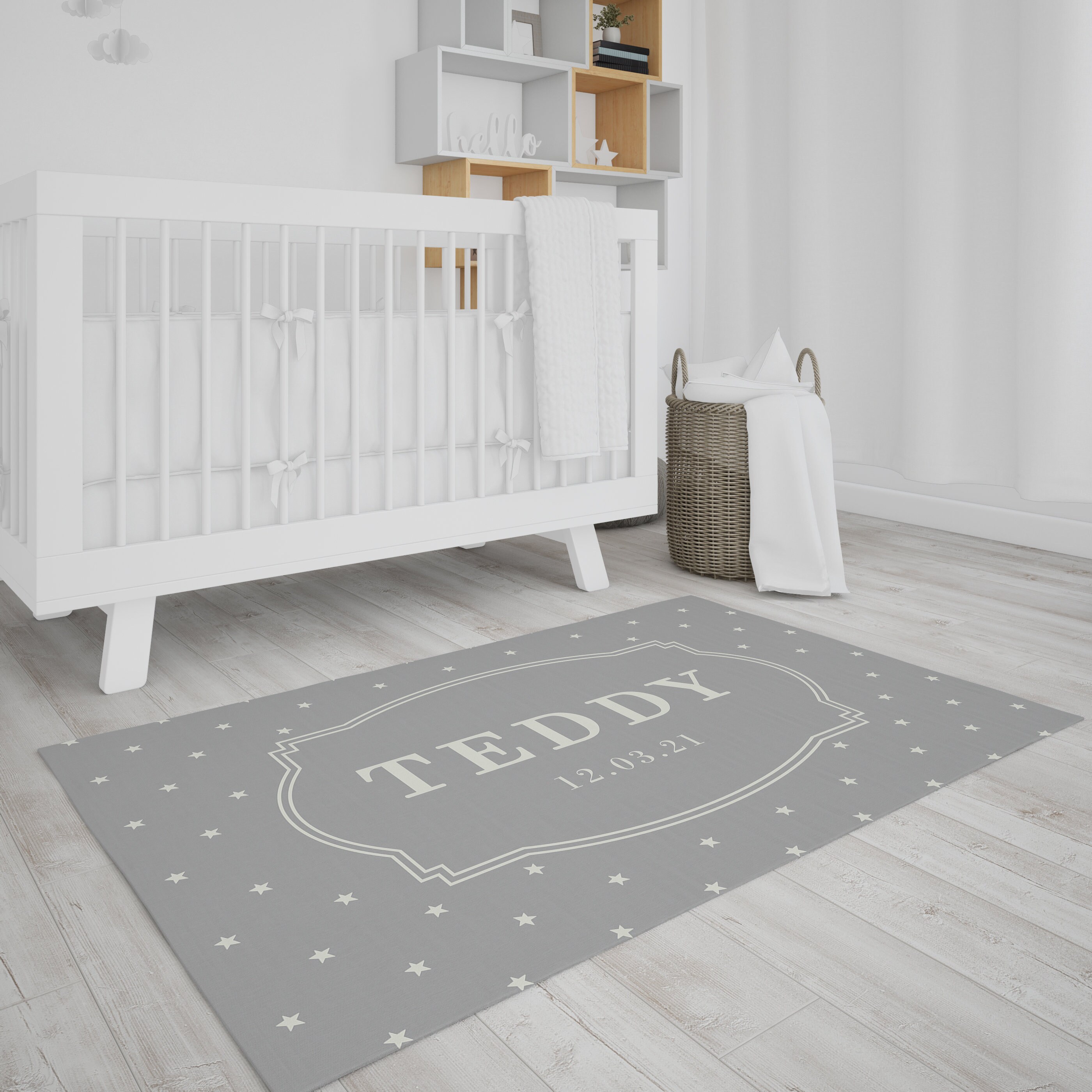 Alfombra de piso del dormitorio Estrellas Gris Nombre | Etsy