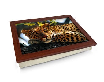 Leopard in Tree Lap Tray L047 | Perfect Gift | Cushioned Dinner Tray | Multi Purpose | Easy Clean | Laptop Desk | Handmade In UK | 2 Sizes