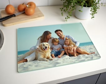 Personalised Glass Chopping Board with Photo and Text – Custom Worktop Saver – Wedding Gift – Kitchen Décor – Pet Memorial – Cheese Board