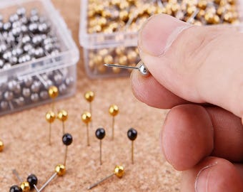 Push Pin Top Up Set - 40pcs - For Yoosh Cork Travel Maps and Other Cork Boards & Products - Gold and Silver or Rose Gold and Metallic Black