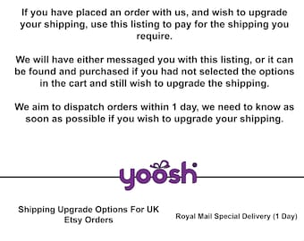 Yoosh Versand Upgrade für Bestellungen auf Etsy - Gebraucht Wenn Sie bei uns bestellt haben und Ihren Versand auf Sonderlieferung am nächsten Tag aktualisieren möchten