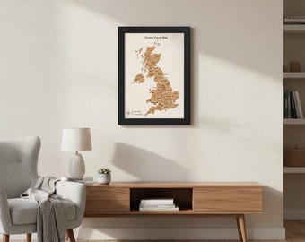 Personalised British Isles Travel Map – Framed Cork Map of Britain with Coloured Pins, Optional Custom Name, Wall Art, Gift for Travelers
