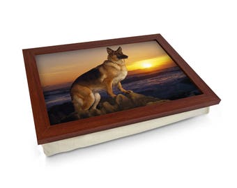 German Shepherd on the Beach Photo Lap Tray L136 | Personalised Gift | Cushioned Multi Purpose Tray | Laptop Desk | Handmade In UK | 2 Sizes