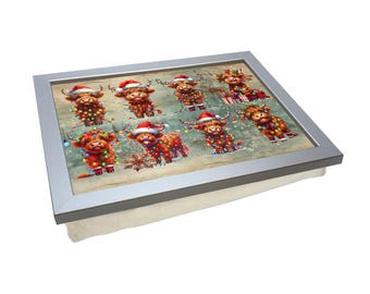 Highland Cow Lap Tray L1550 - Personalise | Christmas | Laptop Desk | Serve and Eat Food | Crafts | Multi Purpose Gift For Home