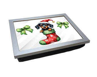 Dackel Weihnachten Rundes Tablett L1558 - Personalisieren | Laptop Schreibtisch | Essen und servieren | Basteln | Mehrzweckgeschenk für Zuhause