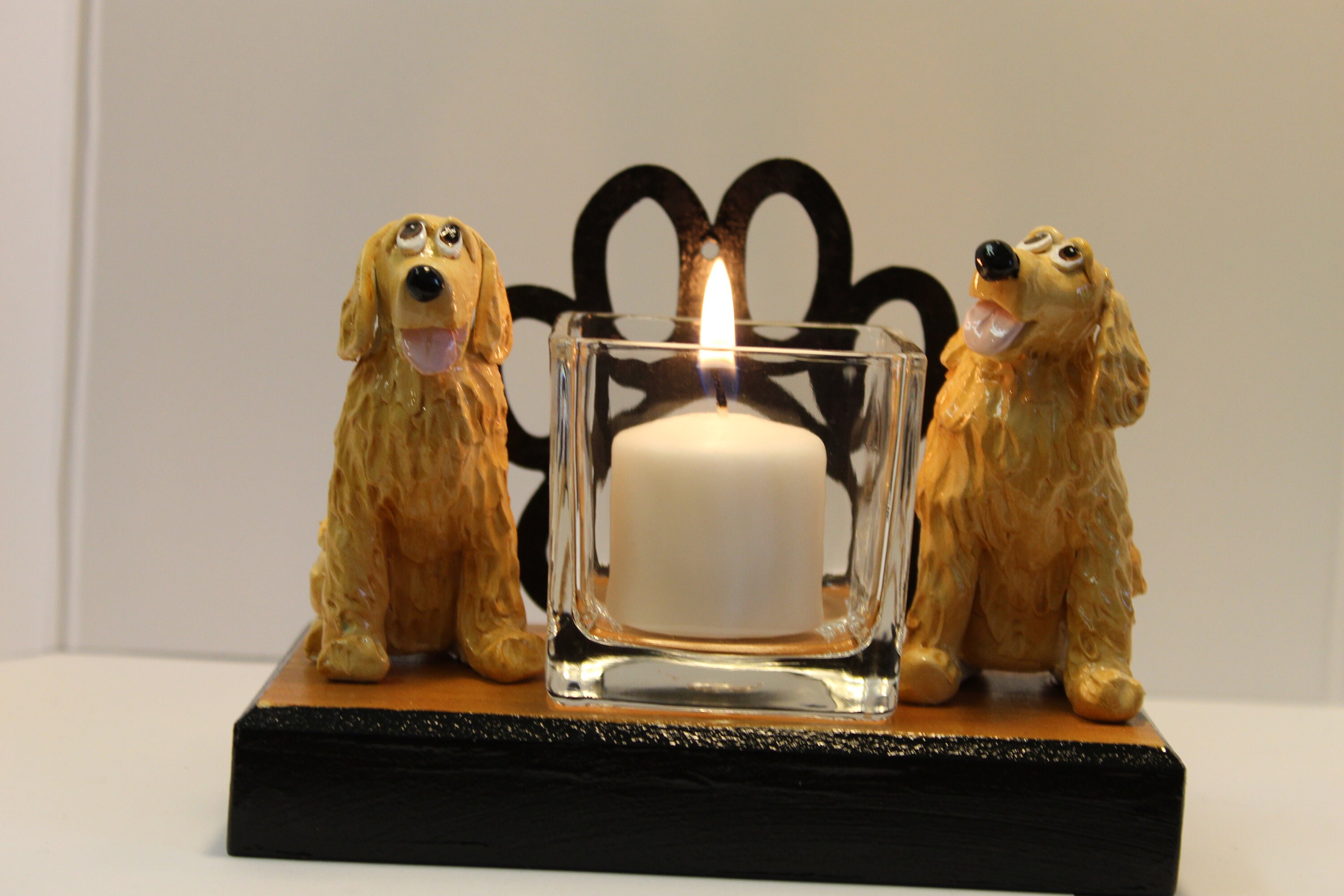 Candle Holder featuring two Golden Retrievers Hand Crafted Etsy