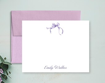 Purple COQUETTE RIBBON Stationery |Personalized Note Card Set | Custom Gift for Women or Girls | Stationery Gift Sets | Style KD218