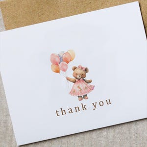 Baby Shower THANK YOU CARDS | Pink Thank You Card Set | Baby Girl Thank You Notes | Teddy Bear Note Cards | Style BY147