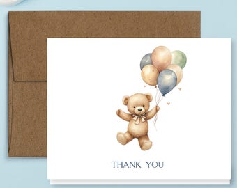 Teddy Bear Baby Shower Thank You Cards | Gender Neutral Note Card Set | Style BY840