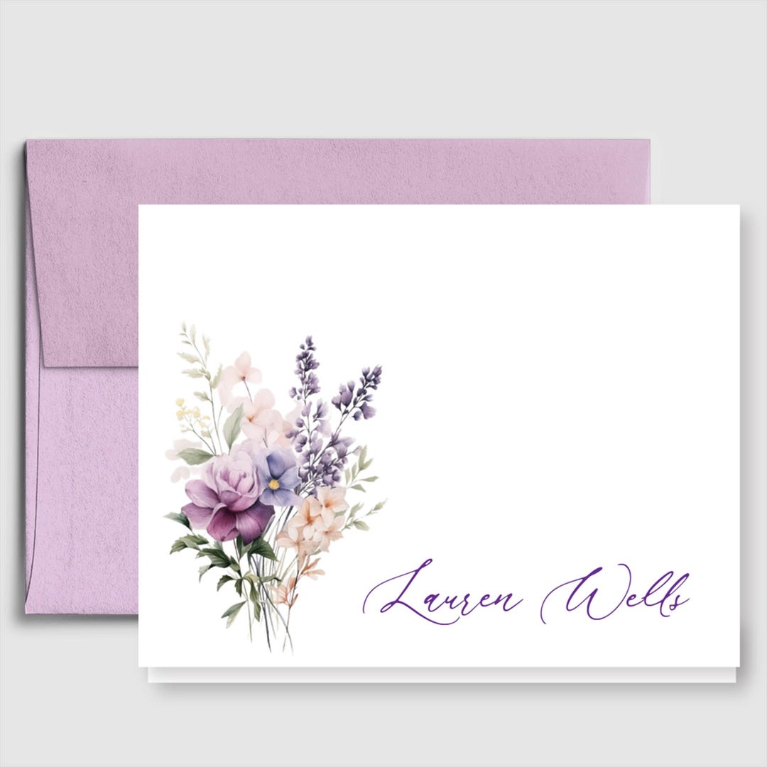 Purple Lilac Floral Note Card Set | Wildflower Custom Stationery Gift ...