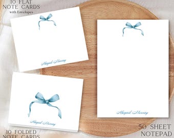 Blue Ribbon Stationery Gift Set | Custom Note Cards | Personalized Note Pad | Personalized Stationery Sets | Style KD122