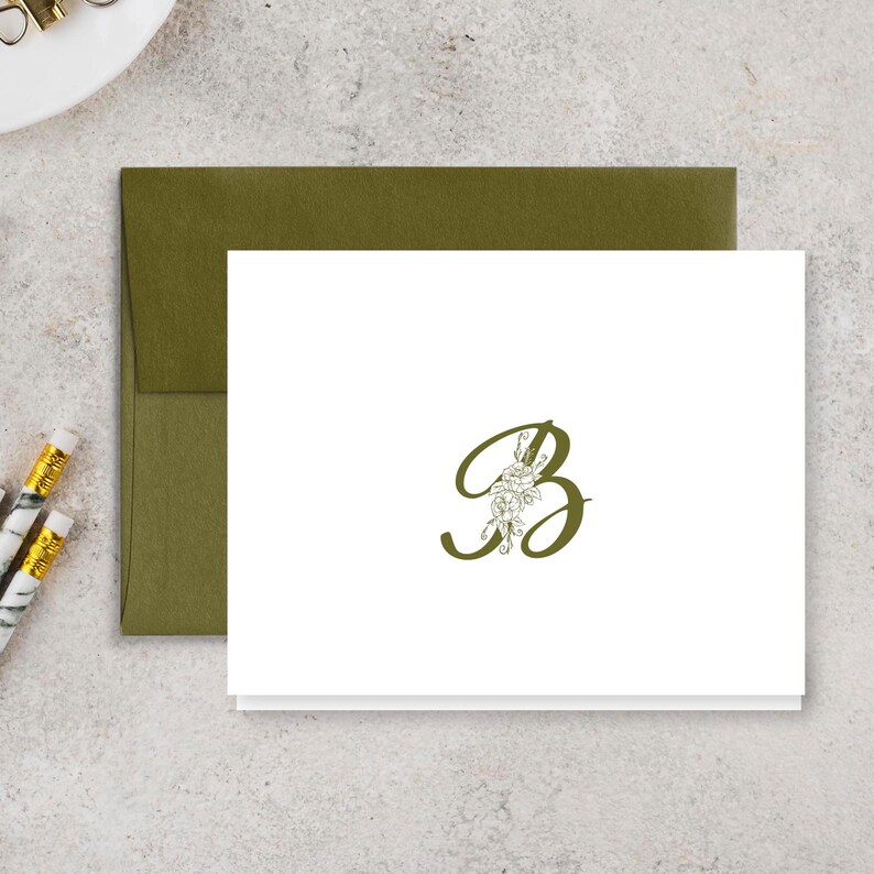 FLORAL MONOGRAM Note Card Set | Personalized Note Cards | Custom Note ...