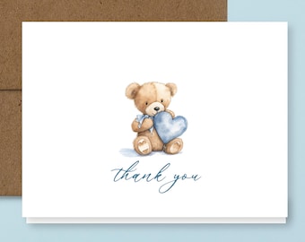 Teddy Bear Thank You Cards | Boy Baby Shower Thank You Notes |Style BY444