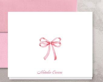 Pink Ribbon Folded Note Cards | Custom Note Card Set | Pink Ribbon Stationery | Style KD169