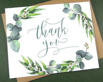 Set of 8, THANK YOU CARDS, Thank You Cards Set, Thank You Notes, Wedding Thank You Cards, Thank You Card Set, Greenery Wedding
