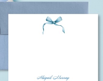 CUSTOM Blue Coquette Ribbon Note Cards | Personalized Stationery Set | Style KD122