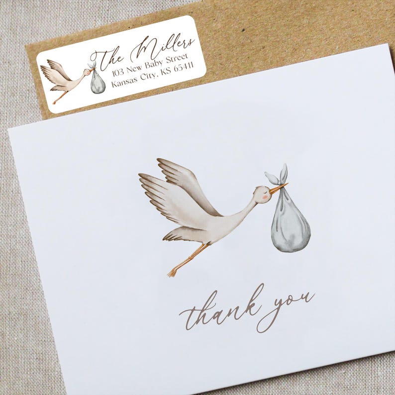 Stork Baby Shower Thank You Cards | Watercolor Stationery Set | Style ST057 image 5