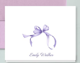 Purple COQUETTE RIBBON Stationery |Personalized Note Card Set | Custom Gift for Women or Girls | Stationery Gift Sets | Style KD218