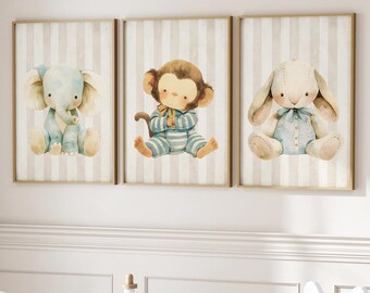PRINTED Animal Nursery Wall Art | Vintage Toys Nursery Art | Nursery Wall Art Boy | Neutral Nursery Wall Art | Neutral Nursery Decor