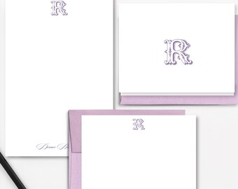 Monogram Stationery Gift Set | Personalized Note Cards & Notepad | Style A9715