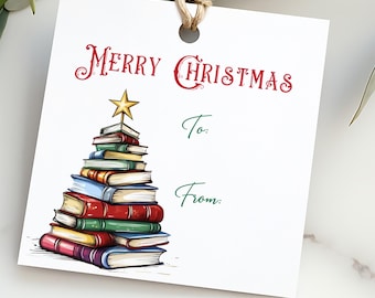 Book Theme Christmas Tags | Holiday Cards | Digital or Printed | Style XB007