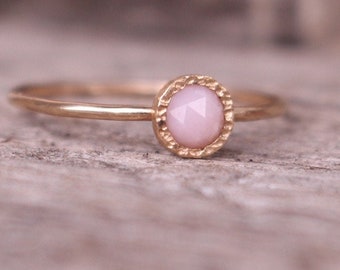 Bague de fiançailles opale rose or massif 14 K pierre de naissance octobre