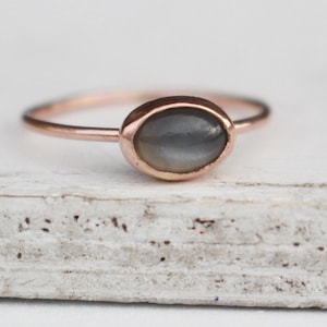 Grey moonstone engagement ring 14 K Gold