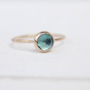 Swiss blue topaz ring engagememt ring 14 K Gold November birthstone