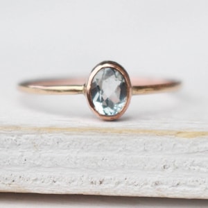 Aquamarine engagement ring March birthstone ring 14 k Rosegold