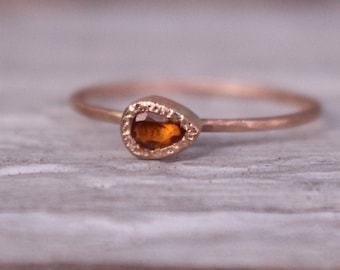 Orange saphir pear shaped engagement ring rose gold 14 k