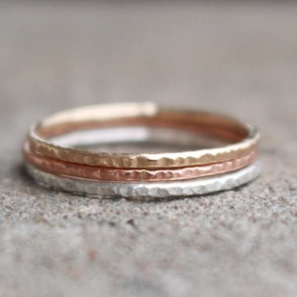 stacking rings engagement rings set- 14 K Gold and 925 Silver