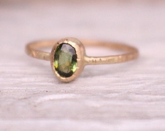 Green tourmaline engagement ring 14 K Gold october birthstone