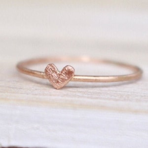 Heart ring simple engagement ring solid 14 K Rose Gold