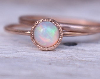 Opal engagement ring rose gold 14 k set October birthstone