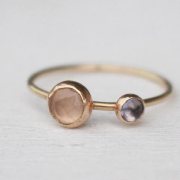 14 K Gold engagement Ring with Rose quartz and Tansanit