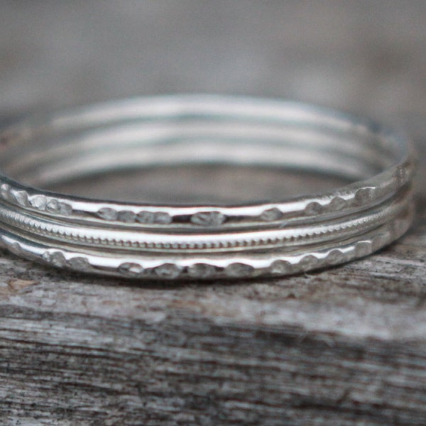 925 silver stackable millgrain rings