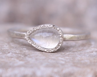 Moonstone teardrop sterling silver engagement ring