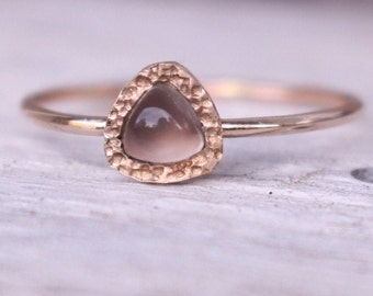 14 k  Gold grey moonstone engagement ring trillion ring