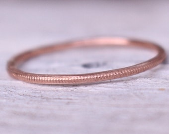 Engagement ring simple 14k solid rose gold millgrain ring