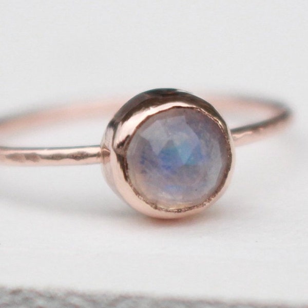 14K Rosé Gold stackable Ring with faceted Moonstone