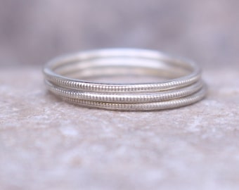 Millgrain silver rings Set 925 Sterling Silver